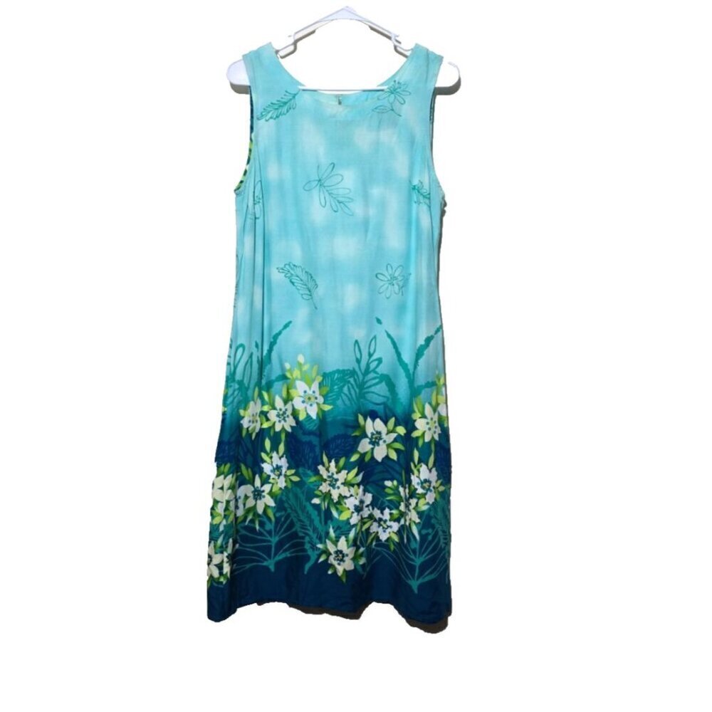 Vtg R & K Midi Dress Sz 12P Blue Floral Cottagecore Bloomcore Coastal Sequins